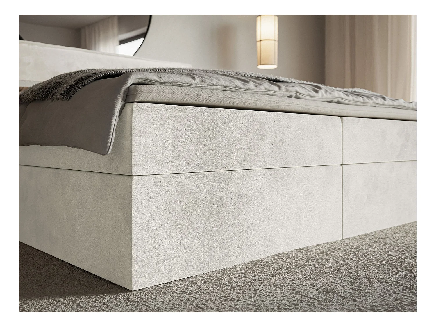 Boxspringbed 160x200 cm met topper en opbergruimte – waterafstotend velours – greige – SOFTIE