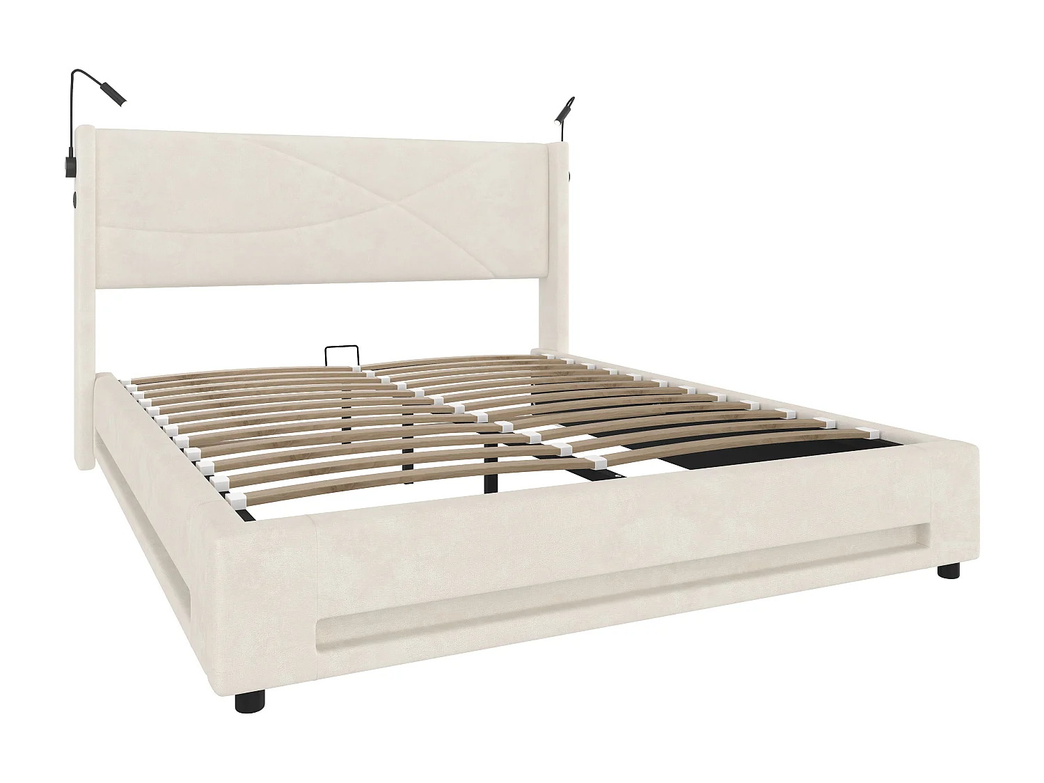 Boxspringbed 160x200cm - met geïntegreerde verlichting & opbergruimte, USB/Type-C aansluitingen, XXL hydraulisch opbergsysteem en smart home compatibel