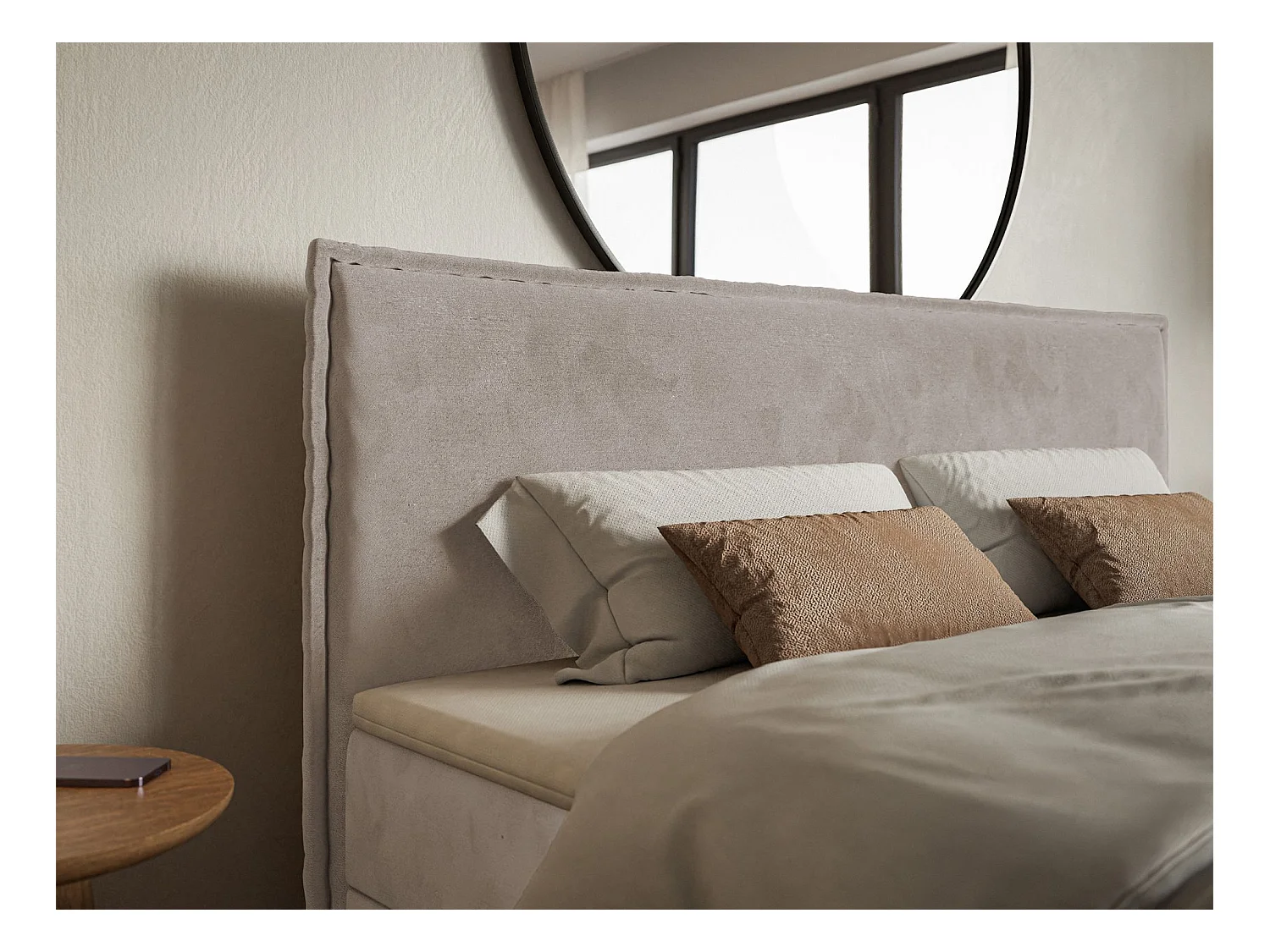 Boxspringbed 140x200 cm met topper en opbergruimte – waterafstotend velours – grijsbruin – SOFTIE