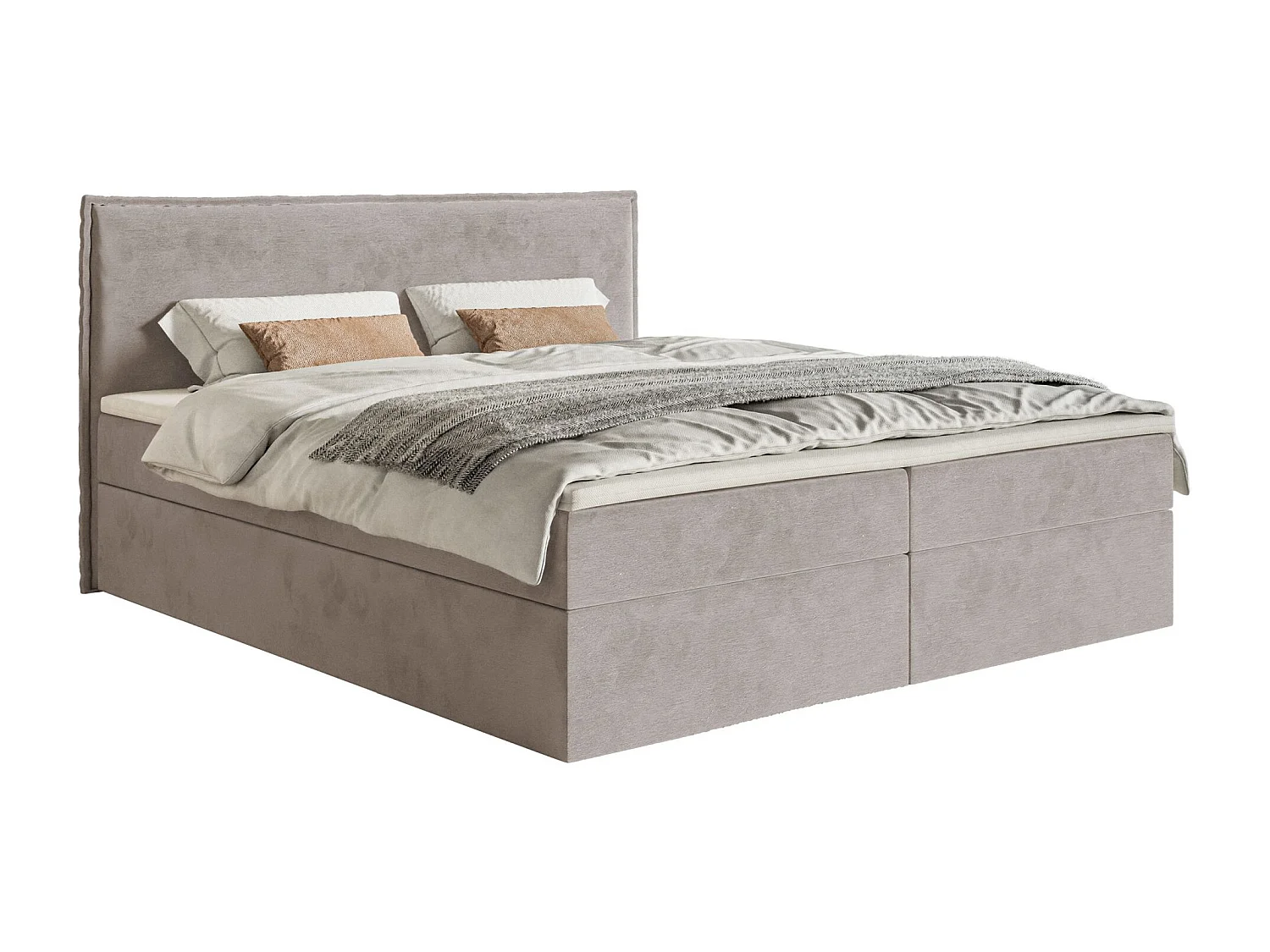 Lit boxspring 140x200 avec surmatelas – en velours déperlant – brun-gris – SOFTIE