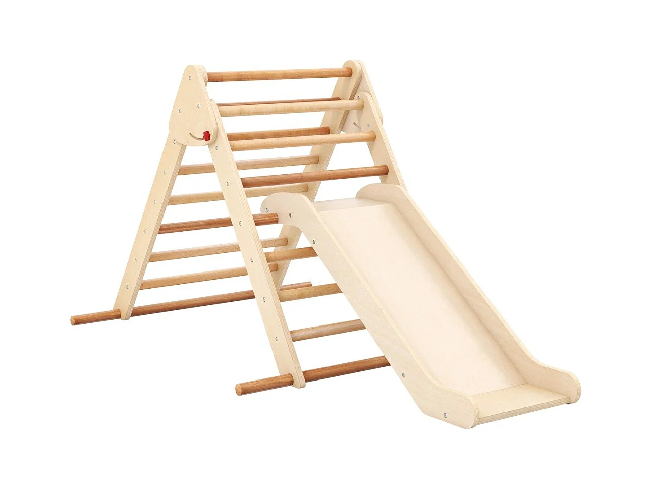 Pikler-Dreieck-Set klappbares Kletterdreieck mit Rutsche und Stangen aus massivem Buchenholz Natur