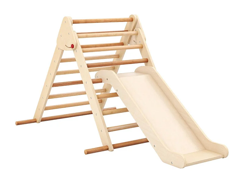Pikler-Dreieck-Set klappbares Kletterdreieck mit Rutsche und Stangen aus massivem Buchenholz Natur