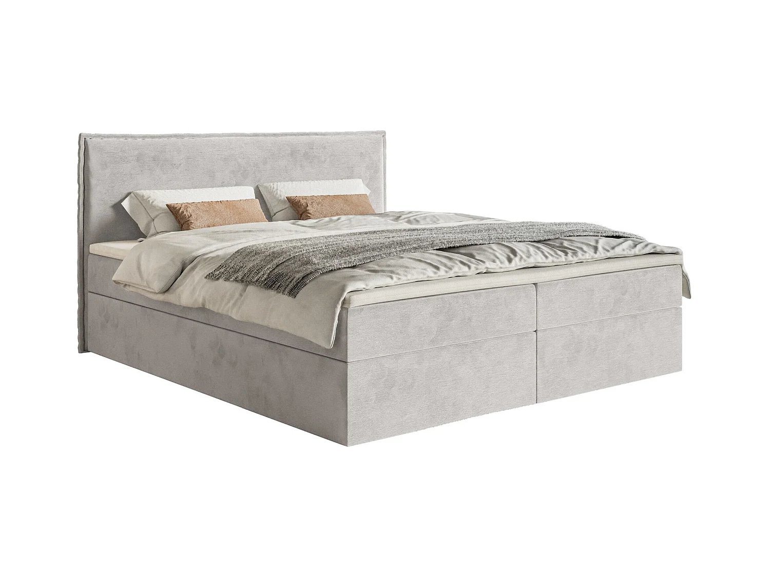 Boxspringbed 140x200 cm met topper en opbergruimte – waterafstotend velours – lichtgrijs – SOFTIE