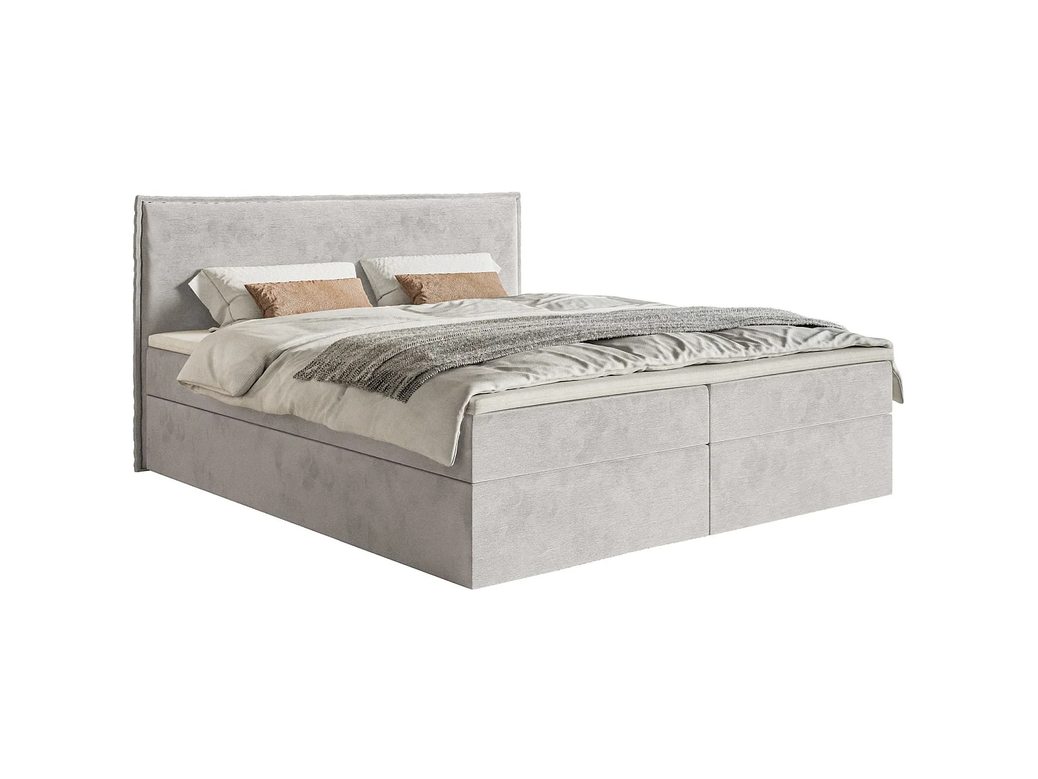 Lit boxspring 140x200 avec surmatelas – en velours déperlant – gris clair – SOFTIE