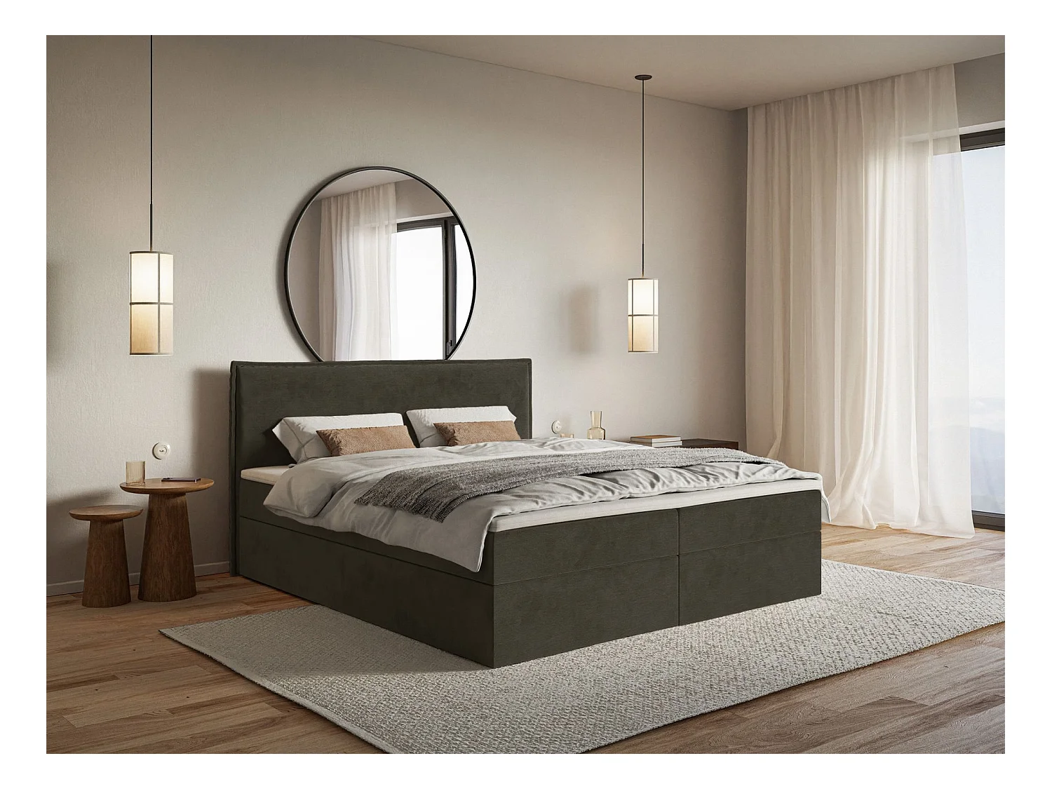 Boxspringbed 140x200 cm met topper en opbergruimte – waterafstotend velours – donkergroen – SOFTIE