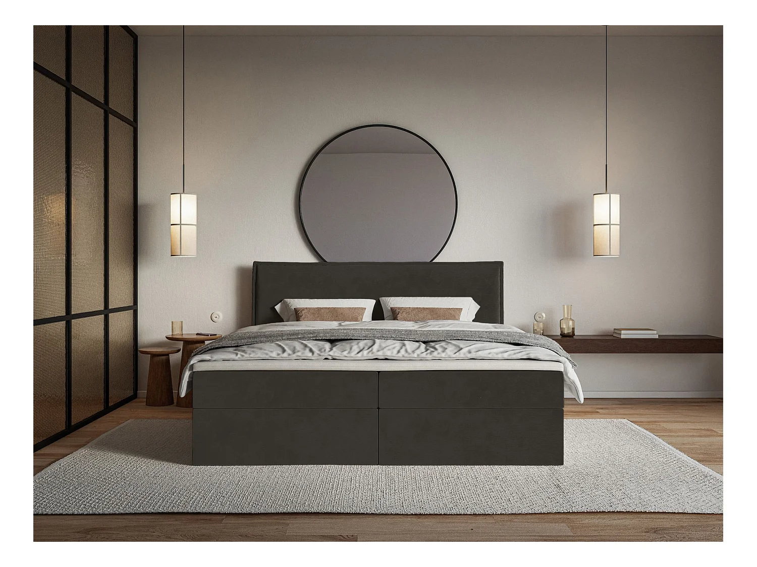 Lit boxspring 140x200 avec surmatelas – en velours déperlant – vert foncé – SOFTIE