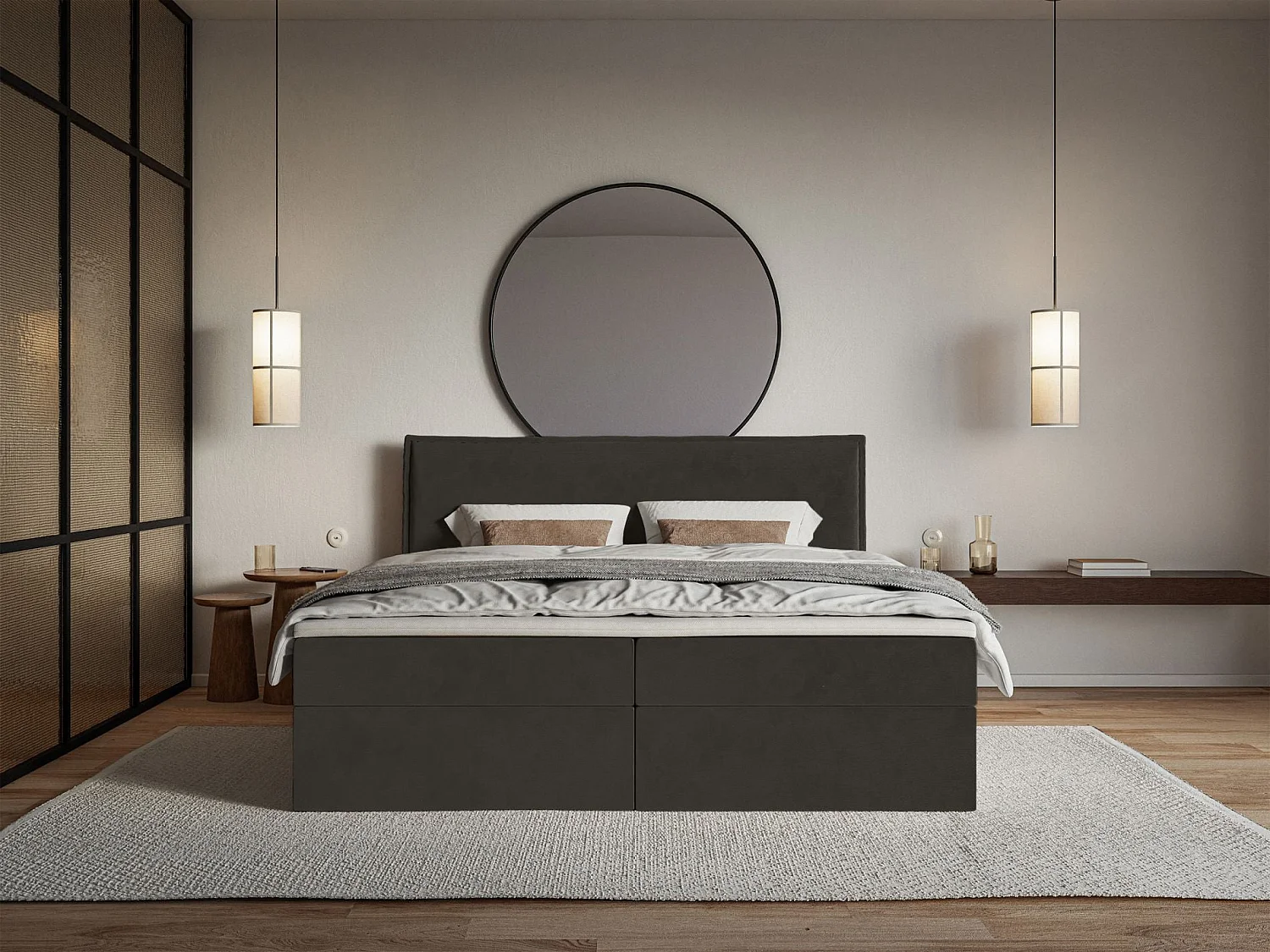 Lit boxspring 140x200 avec surmatelas – en velours déperlant – vert foncé – SOFTIE