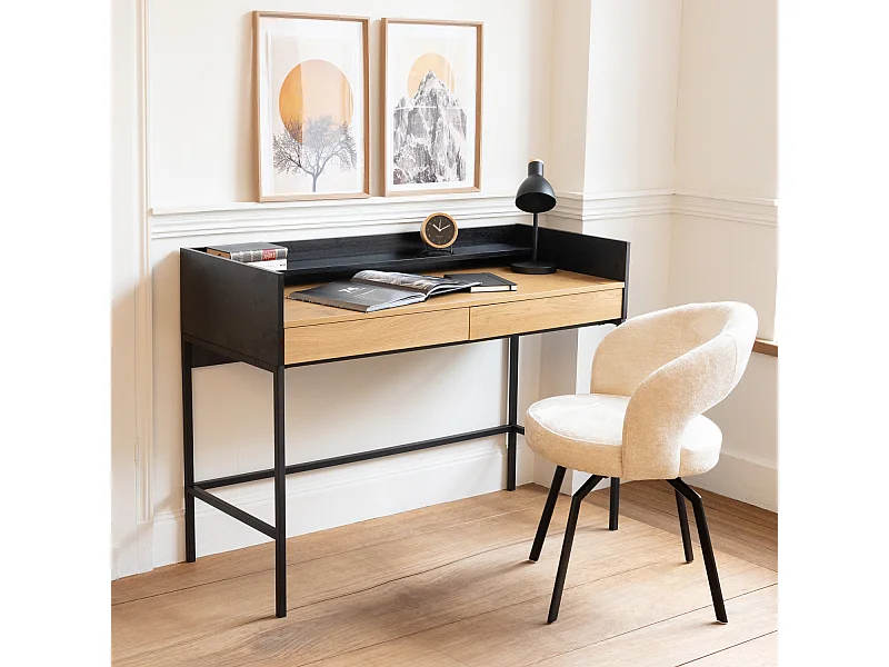 Bureau bois et noir 2 tiroirs ARTHUR - HAPPY GARDEN