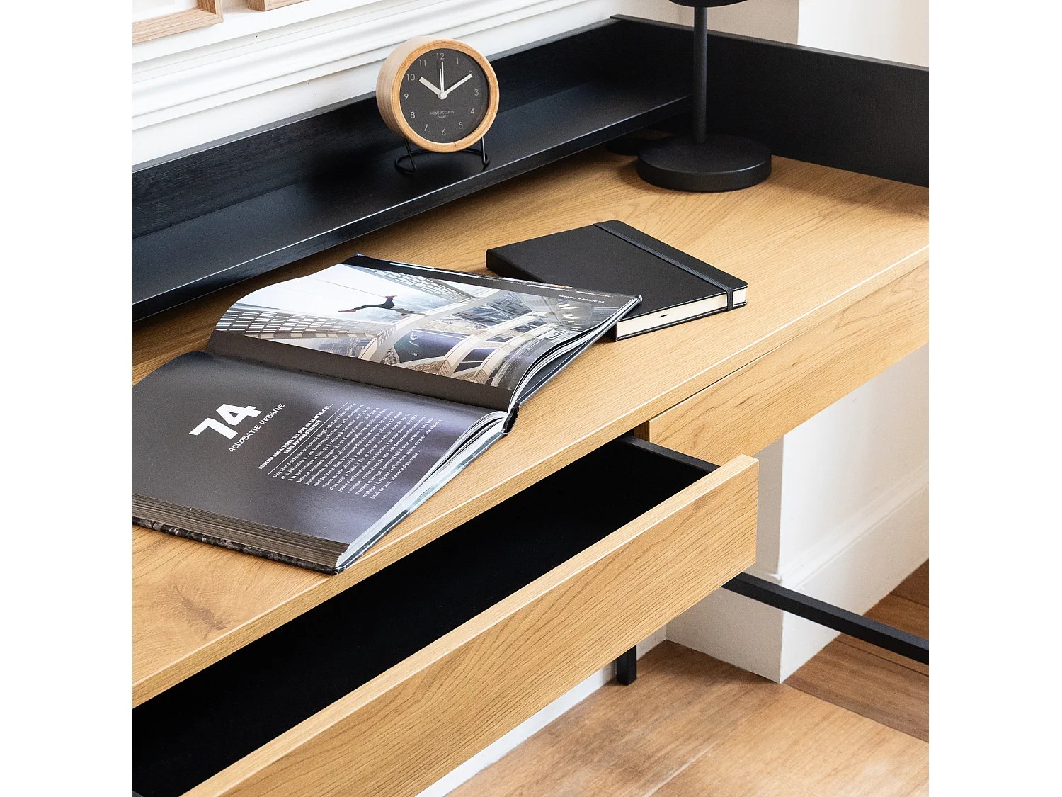 Bureau bois et noir 2 tiroirs ARTHUR - HAPPY GARDEN