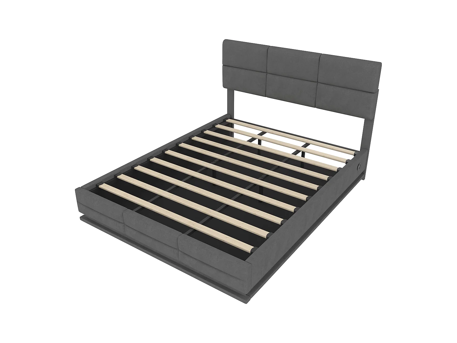 Opbergbed 180×200cm Grijs Fluweel - Gestoffeerd Bed - Afstandsbediening LED + USB-poort - Hydraulische Opbergruimte - Moderne Stijl met Gewatteerd Patroon