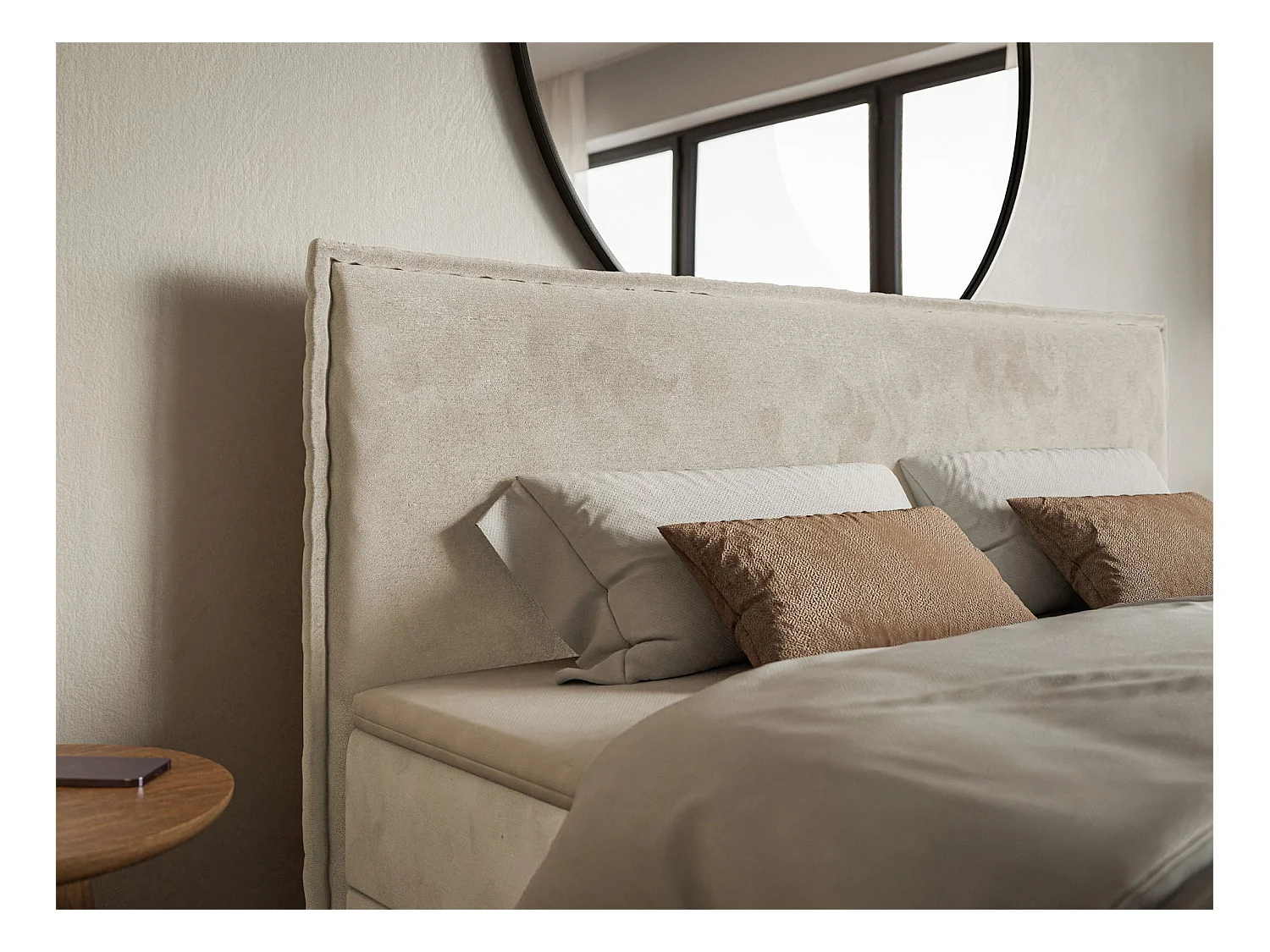 Boxspringbed 160x200 cm met topper en opbergruimte – waterafstotend velours – beige – SOFTIE