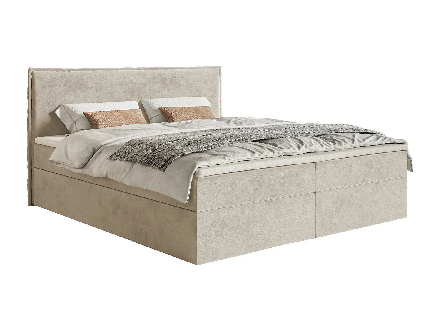 Lit boxspring 160x200 avec surmatelas – en velours déperlant – beige – SOFTIE