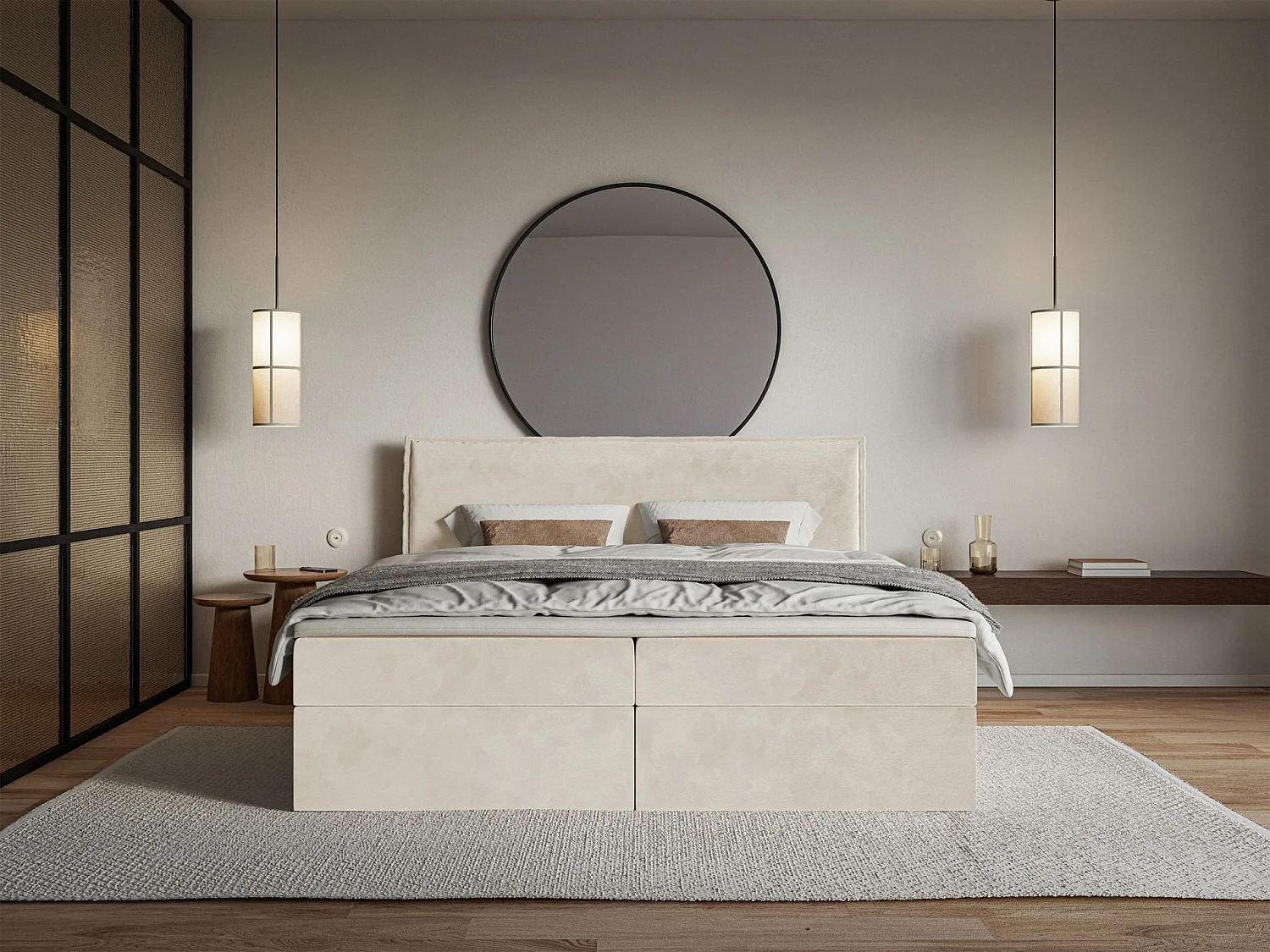 Boxspringbett 160x200 – mit Topper und Stauraum – Velours – Beige – SOFTIE