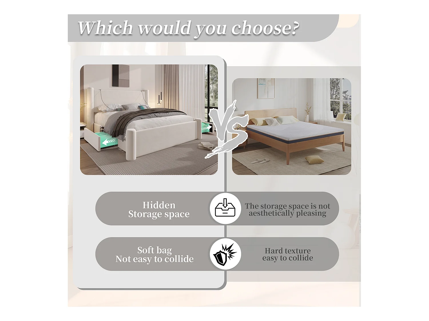 Lit coffre 140x200 cm - Lit rembourré en velours noir - avec tête de lit à colonnes - 2 tiroirs et port USB – Design élégant et pratique