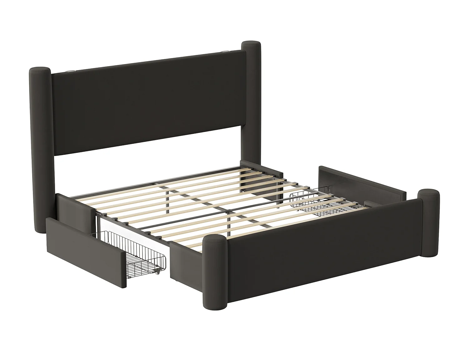 Design fluwelen bed 140x200 - met geïntegreerde opberglades, USB-aansluitingen en luxe hoofdeinde