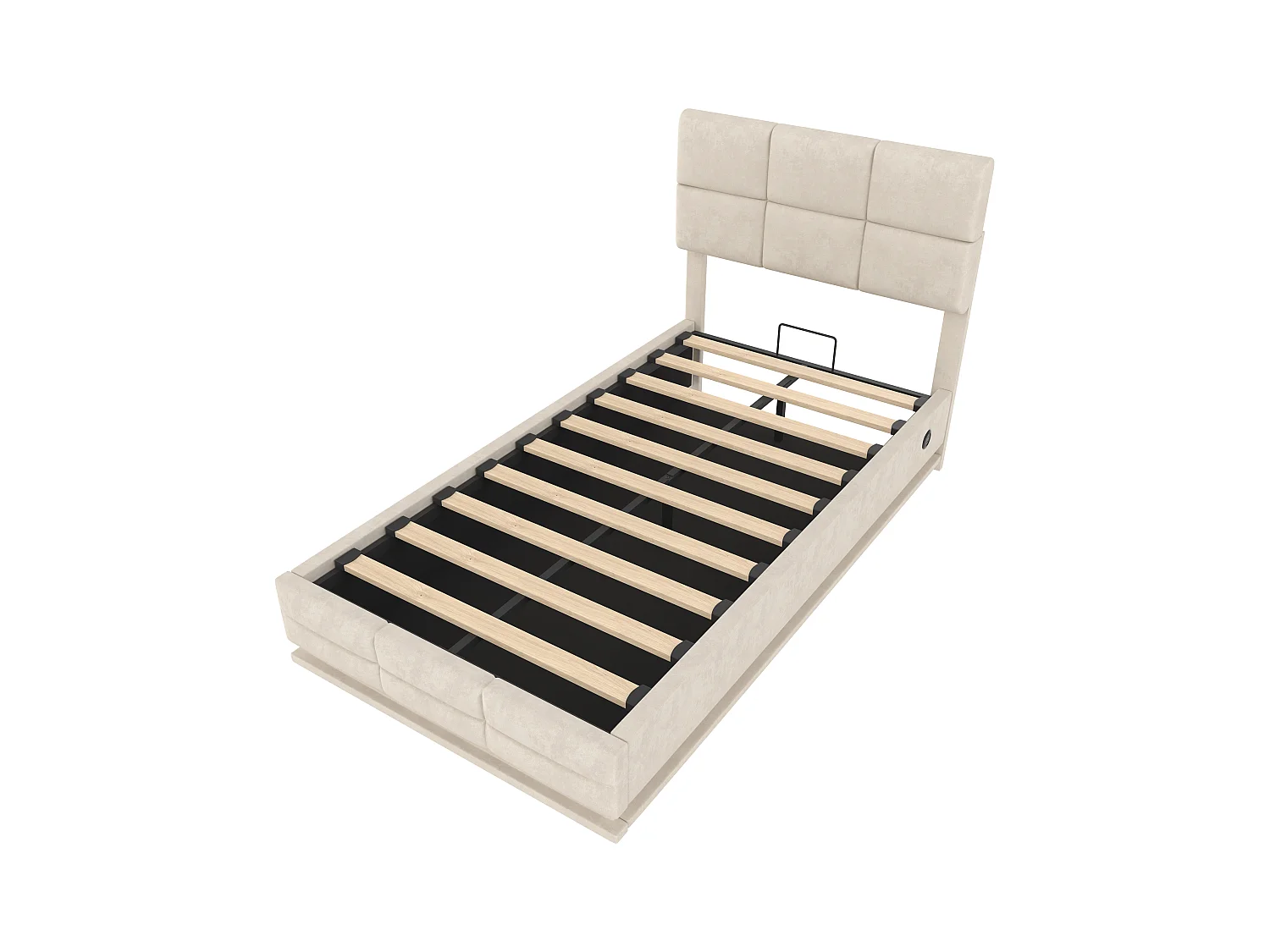 Lit Coffre 90×200 cm Velours Beige - Lit Rembourré – LED Télécommandé + Port USB – Rangement Hydraulique – Style Moderne avec Motif Matelassé