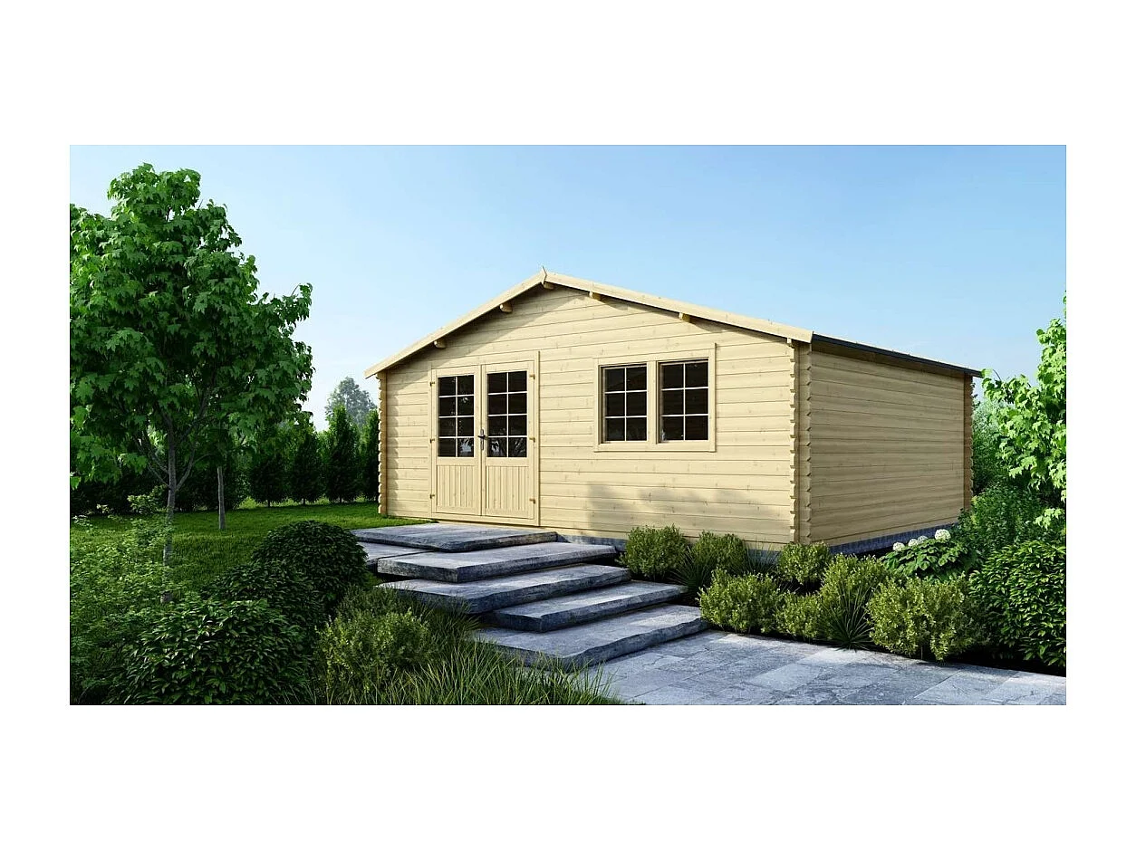 Abri de jardin en bois - 30m2 - 6x5m - Ep. 40mm - Couleur: naturel - DOM748 - ALTANKA