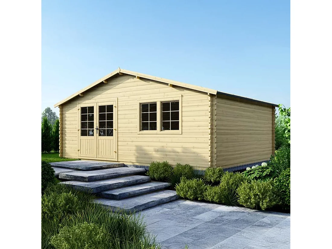 Abri de jardin en bois - 30m2 - 6x5m - Ep. 40mm - Couleur: naturel - DOM748 - ALTANKA