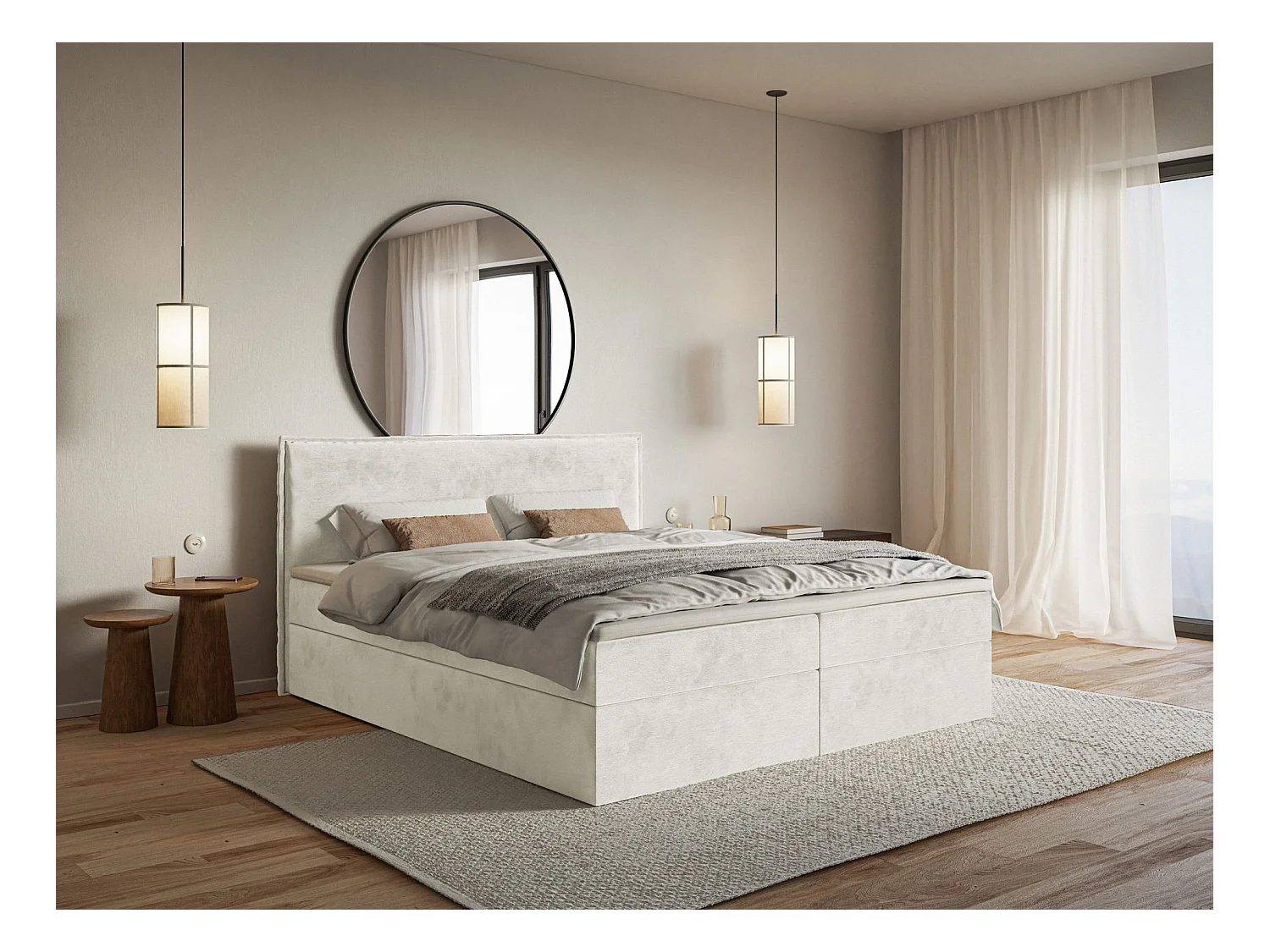 Boxspringbed 180x200 cm met topper en opbergruimte – waterafstotend velours – greige – SOFTIE