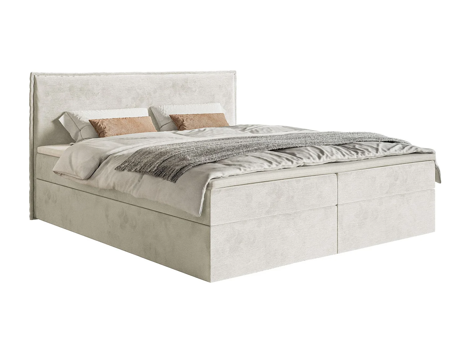 Lit boxspring 180x200 avec surmatelas – en velours déperlant – grège – SOFTIE