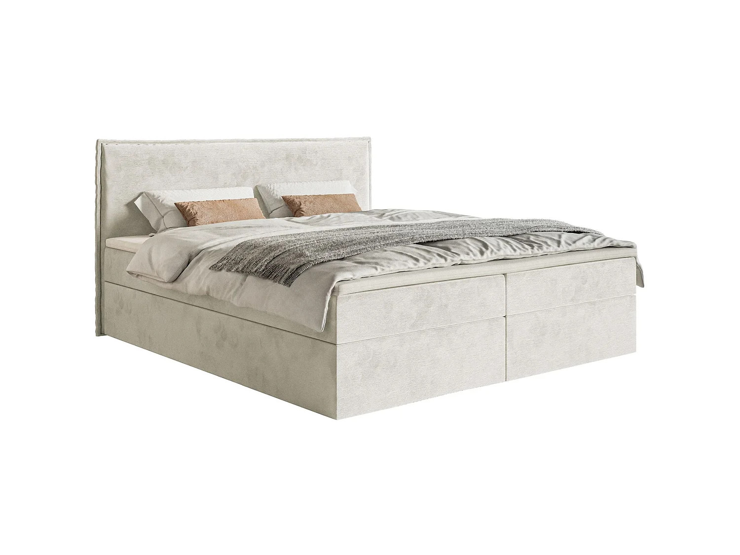 Lit boxspring 180x200 avec surmatelas – en velours déperlant – grège – SOFTIE