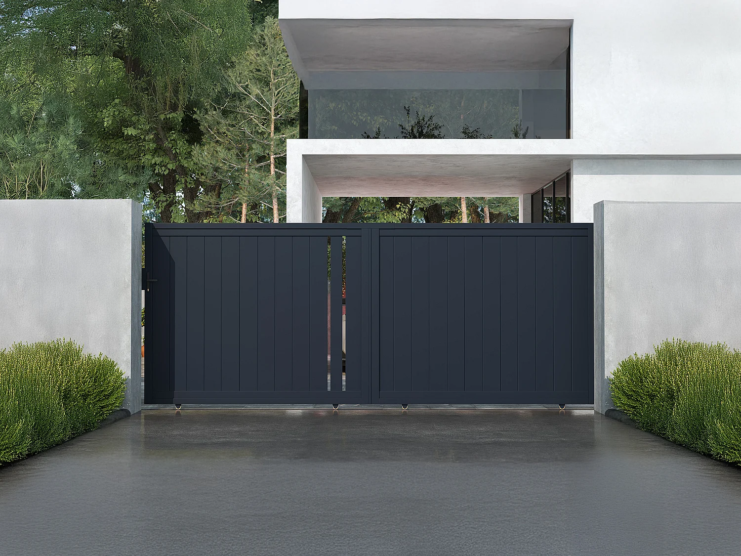 Portail coulissant aluminium semi ajouré L421 x H180 cm anthracite - TOROMA