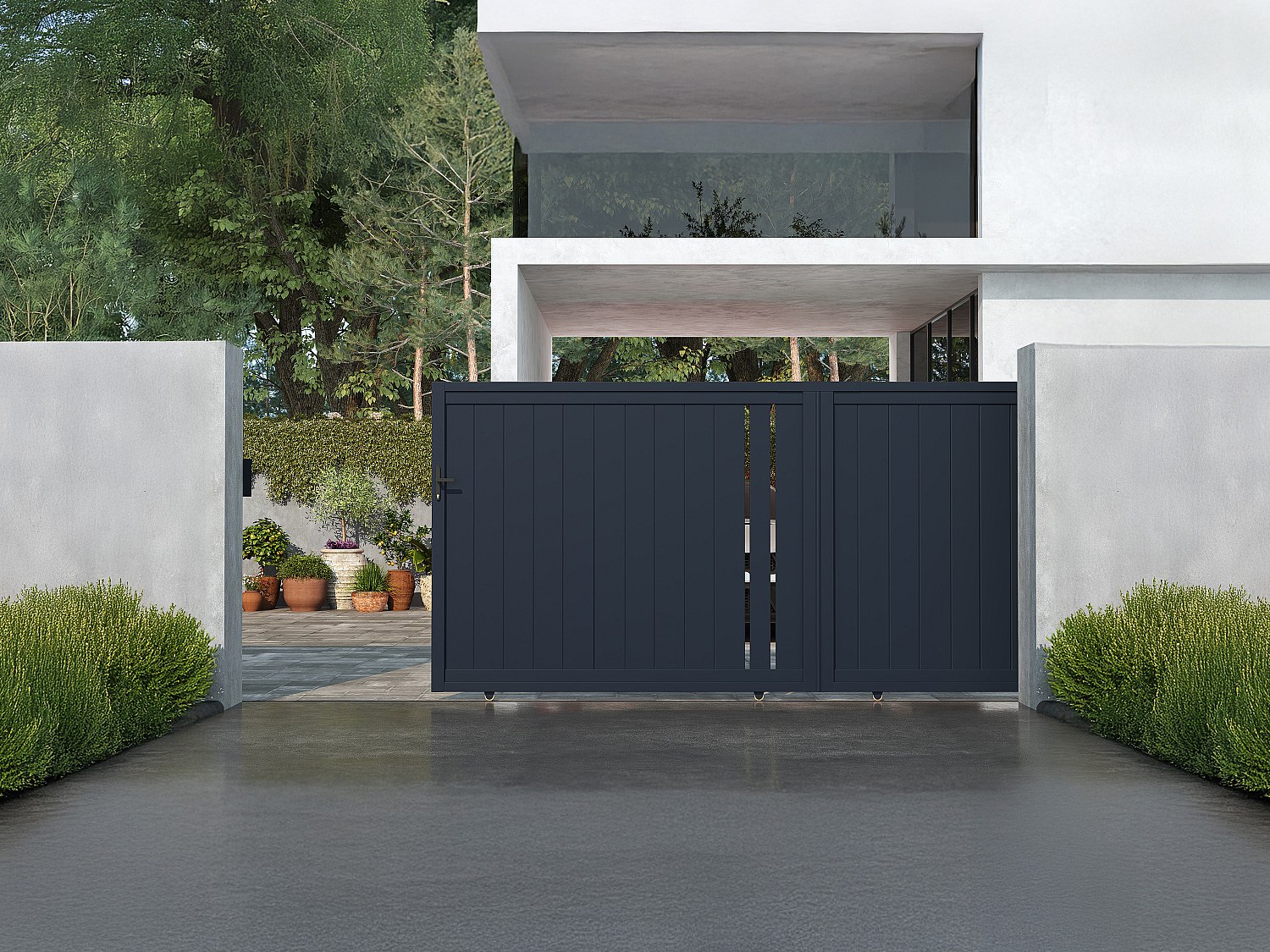 Schiebetor halb offen - Aluminium - L421 x H180 cm - Anthrazit - TOROMA