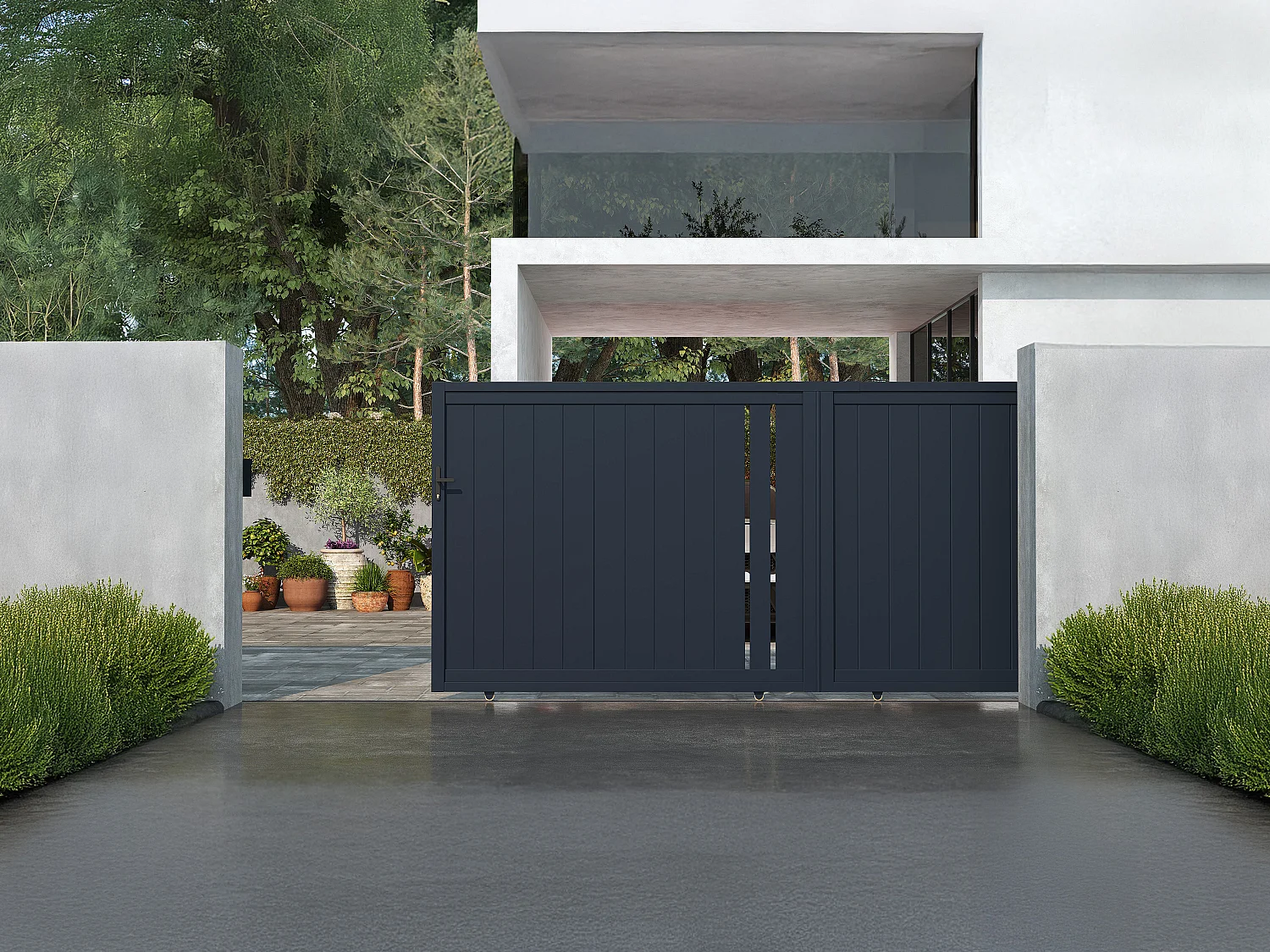 Portail coulissant aluminium semi ajouré L421 x H180 cm anthracite - TOROMA