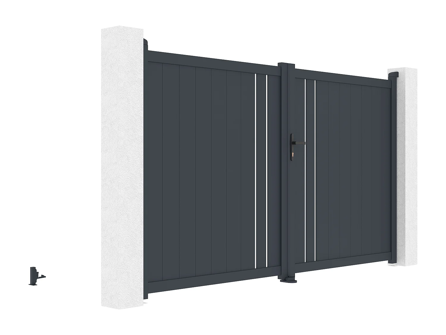 Portail battant aluminium semi ajouré L309 x H181 cm anthracite - TOROMA