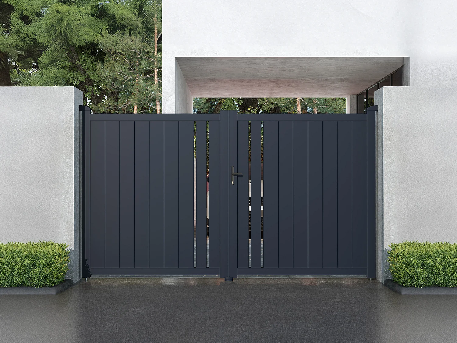 Portail battant aluminium semi ajouré L309 x H181 cm anthracite - TOROMA