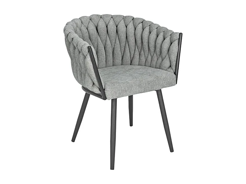 Chaise en tissu maille tressé gris avec pieds métal noir – BOWI 2