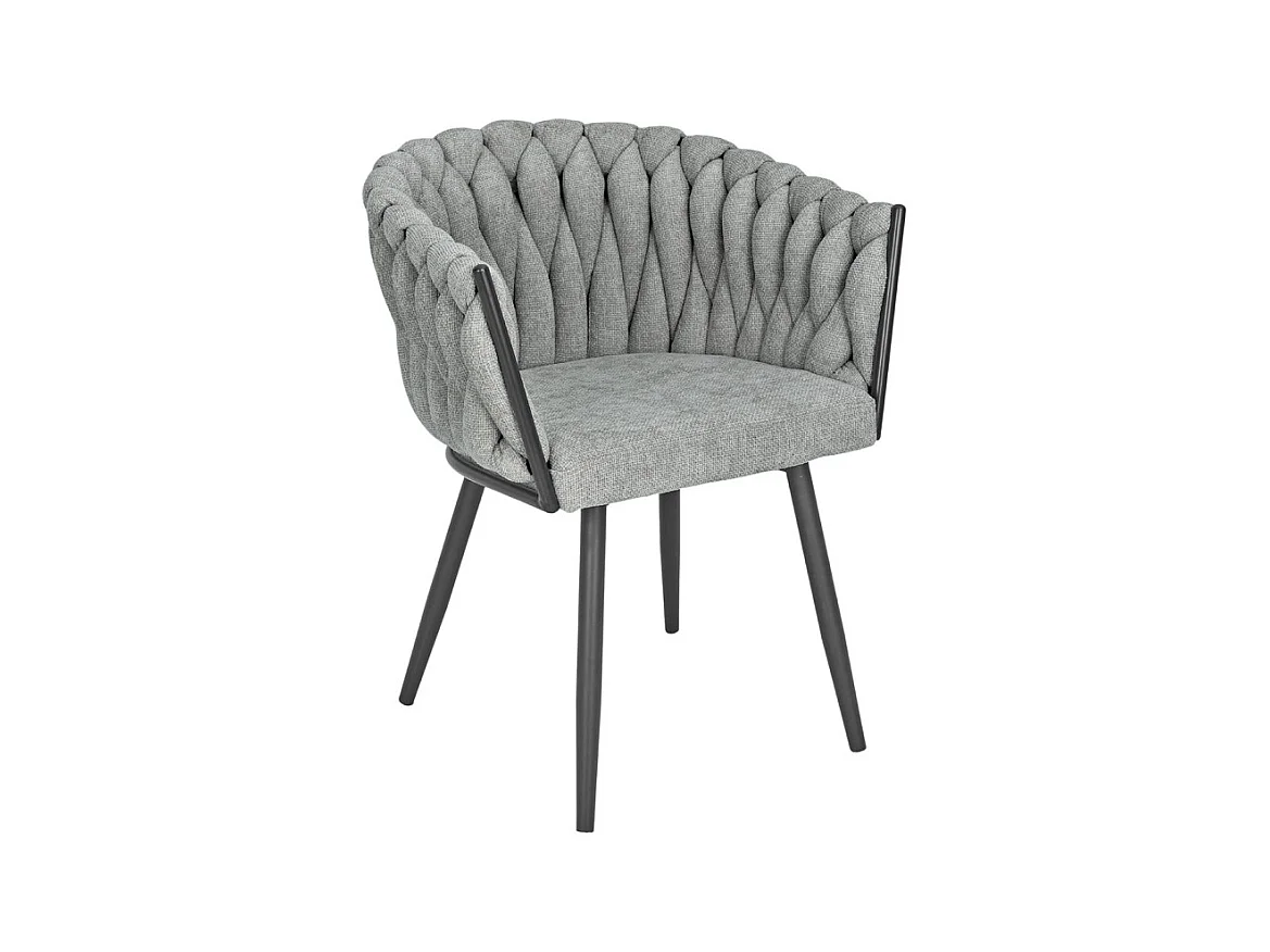 Chaise en tissu maille tressé gris avec pieds métal noir – BOWI 2