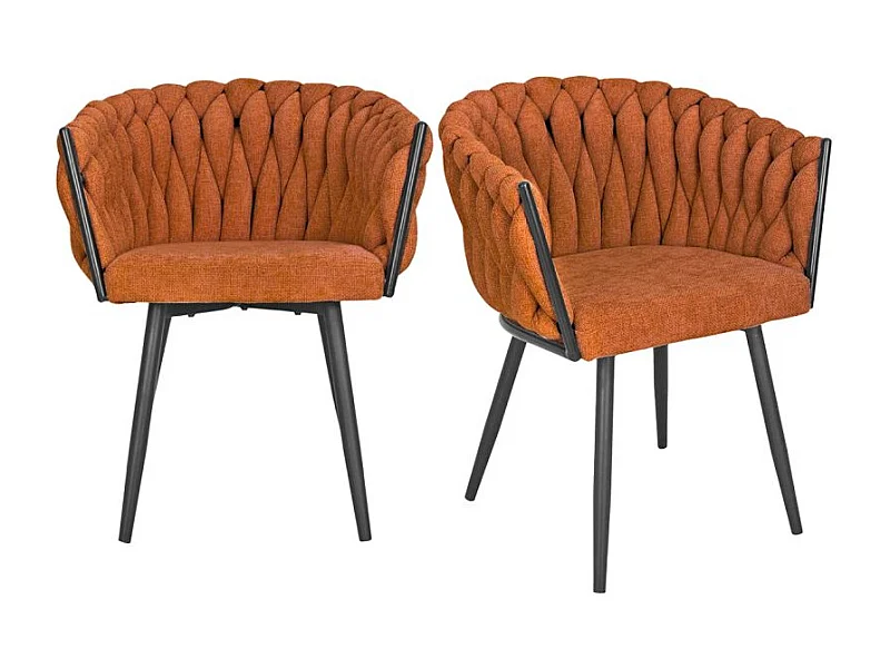 Lot 2 chaises tissu maille tressé terracotta pieds métal - BOWI 2