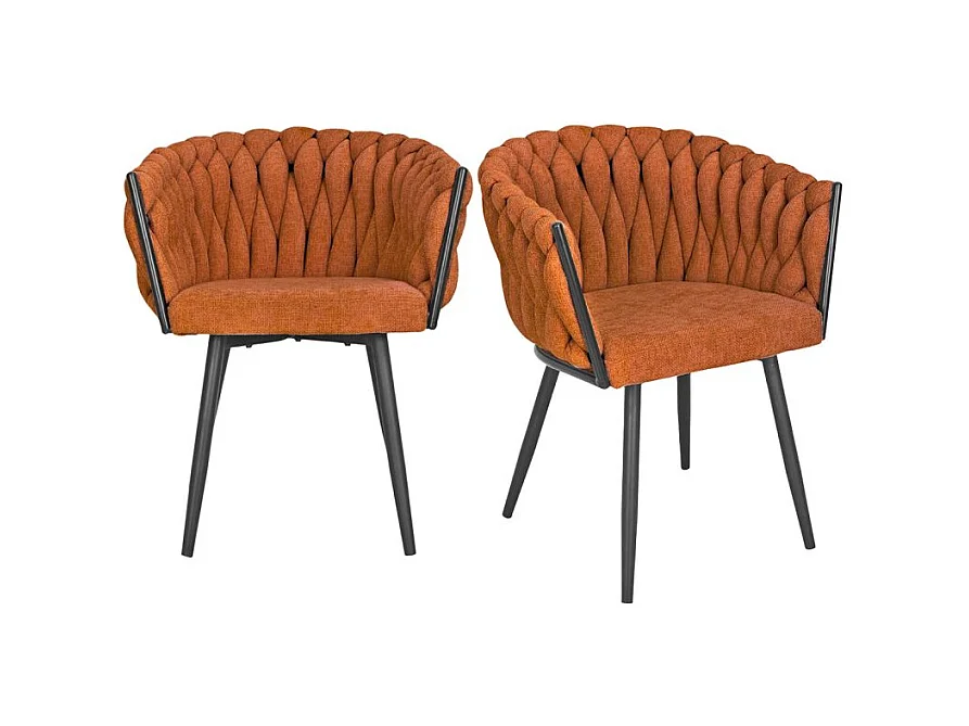 Lot 2 chaises tissu maille tressé terracotta pieds métal - BOWI 2