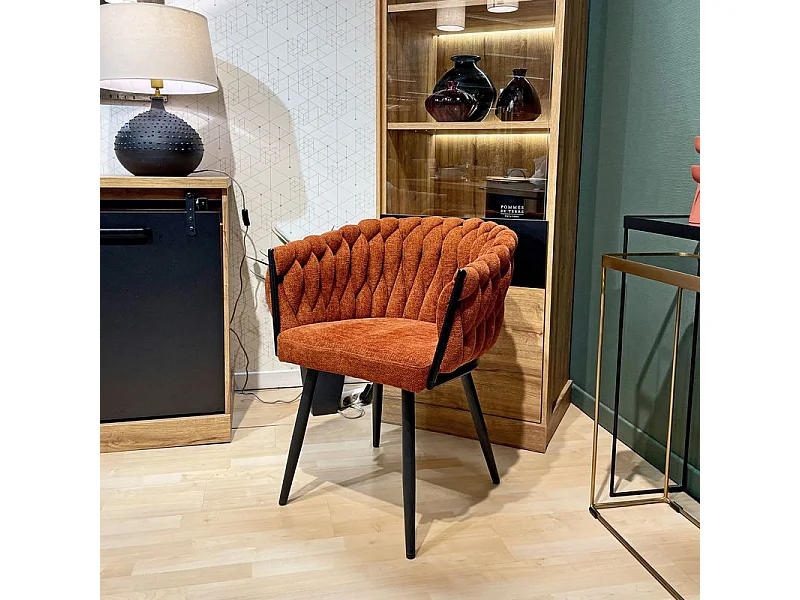 Lot 2 chaises tissu maille tressé terracotta pieds métal - BOWI 2