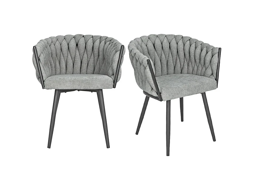 Lot 2 chaises tissu maille tressé gris et pieds métal – BOWI 2