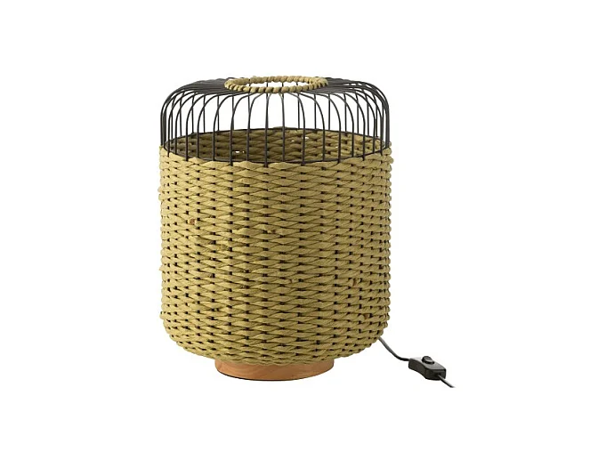 Lámpara de sobremesa de metal y fibra verde 27x27x34.5 cm