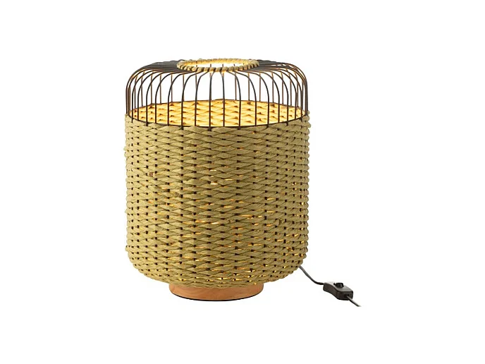 Lámpara de sobremesa de metal y fibra verde 27x27x34.5 cm