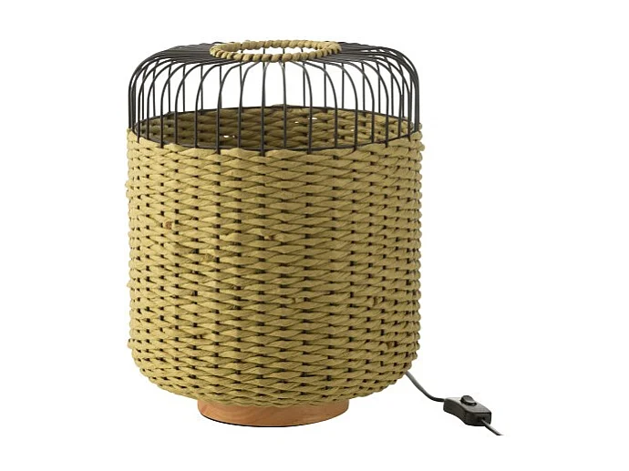 Lámpara de sobremesa de metal y fibra verde 27x27x34.5 cm