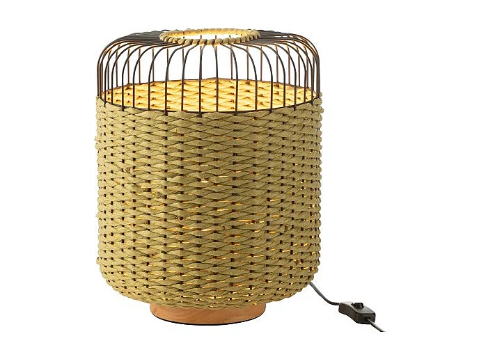 Lámpara de sobremesa de metal y fibra verde 27x27x34.5 cm