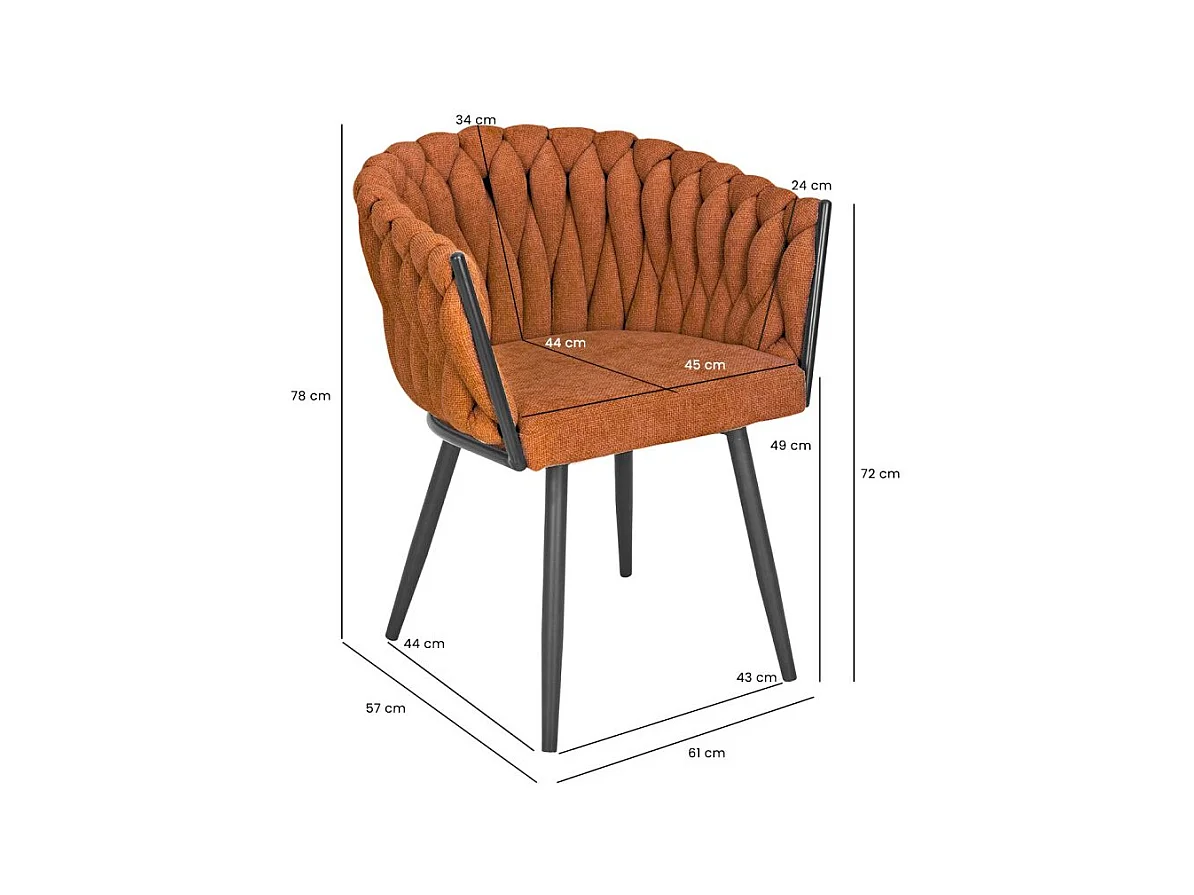 Chaise en tissu maille tressé terracotta pieds métal noir – BOWI 2