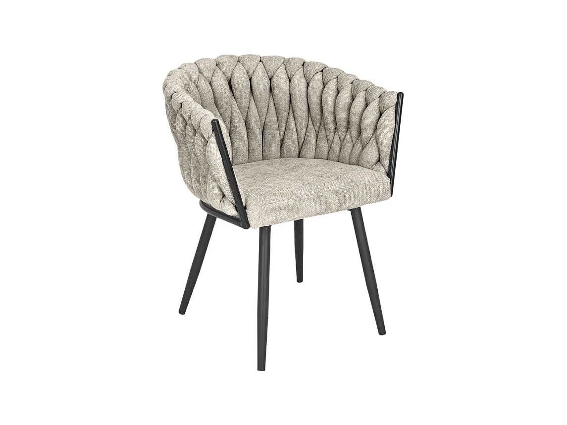 Chaise en tissu maille tressé taupe avec pieds métal noir - BOWI 2