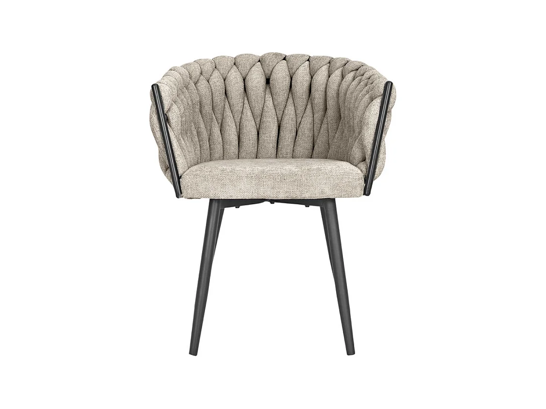 Chaise en tissu maille tressé taupe avec pieds métal noir - BOWI 2