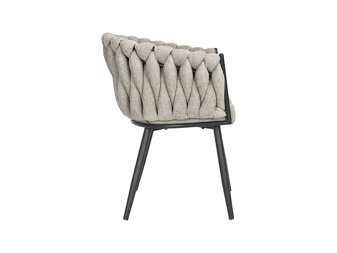 Chaise en tissu maille tressé taupe avec pieds métal noir - BOWI 2