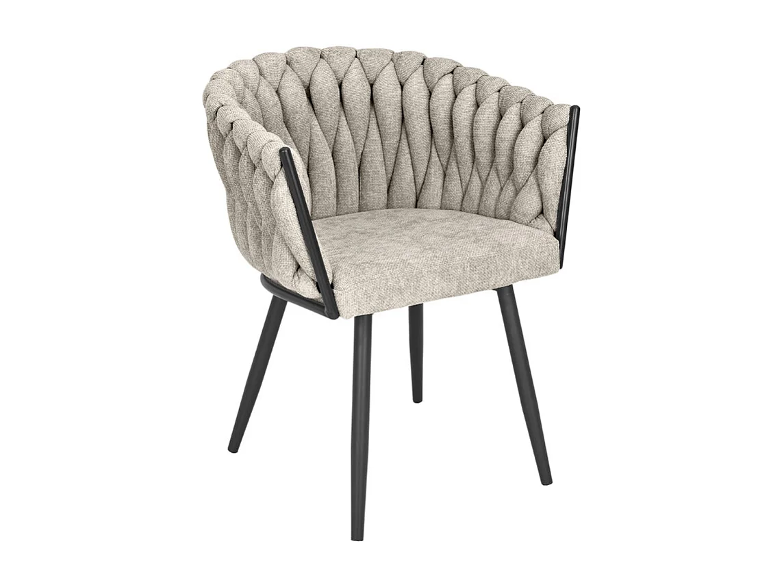 Chaise en tissu maille tressé taupe avec pieds métal noir - BOWI 2