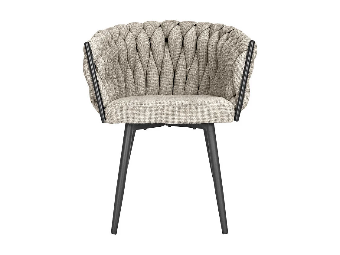 Chaise en tissu maille tressé taupe avec pieds métal noir - BOWI 2