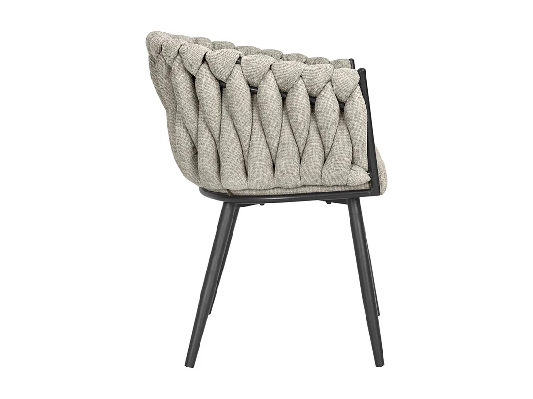 Chaise en tissu maille tressé taupe avec pieds métal noir - BOWI 2