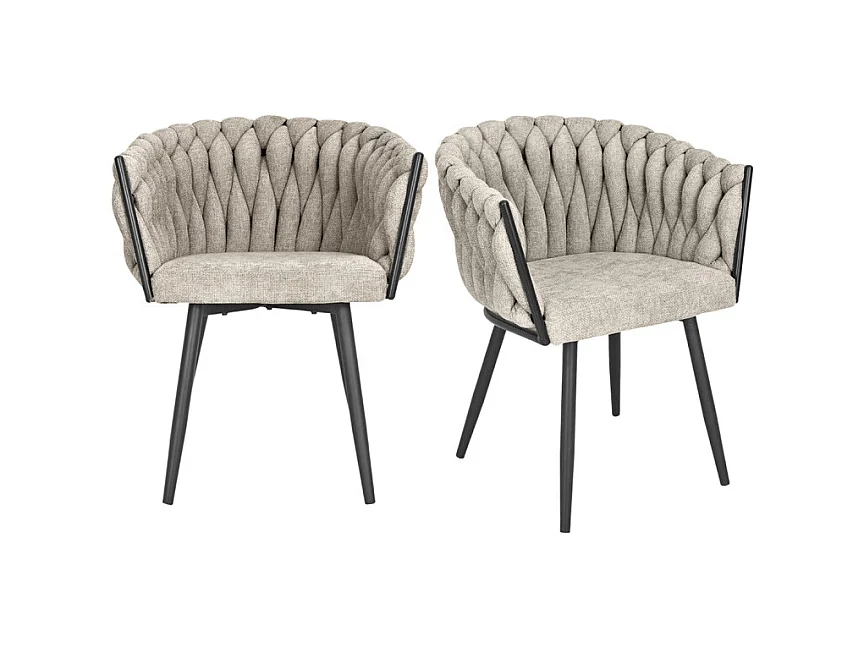 Lot 2 chaises tissu maille tressé taupe et pieds métal – BOWI 2