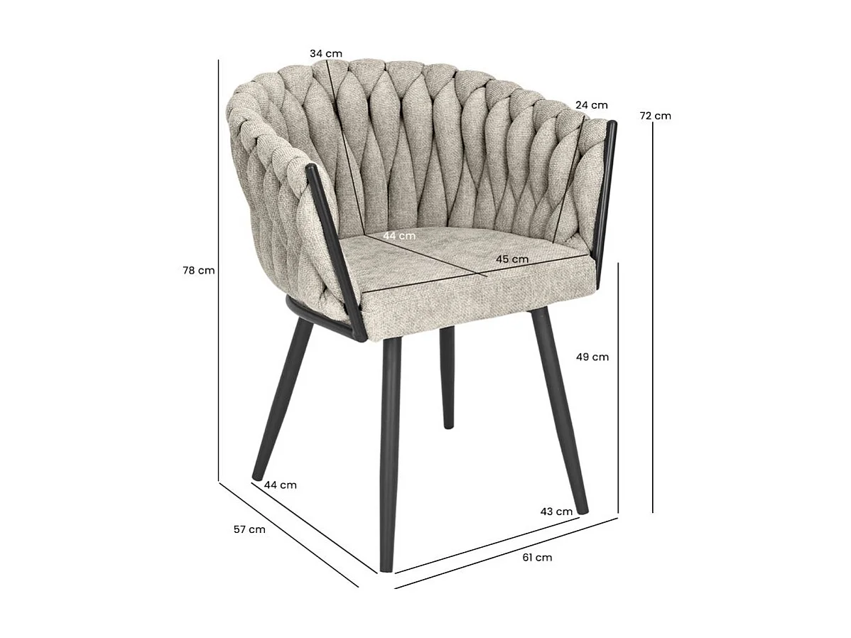 Lot 2 chaises tissu maille tressé taupe et pieds métal – BOWI 2