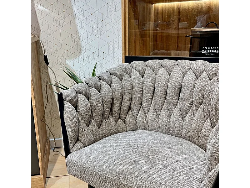 Lot 2 chaises tissu maille tressé taupe et pieds métal – BOWI 2